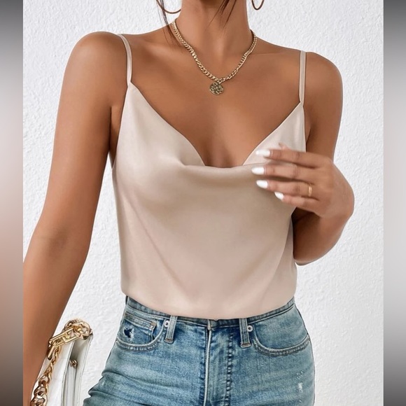 Boho champagne cowl neck draped cami top - Picture 5 of 11